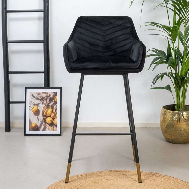 Tabouret de bar velours Fiona noir 65-78 cm