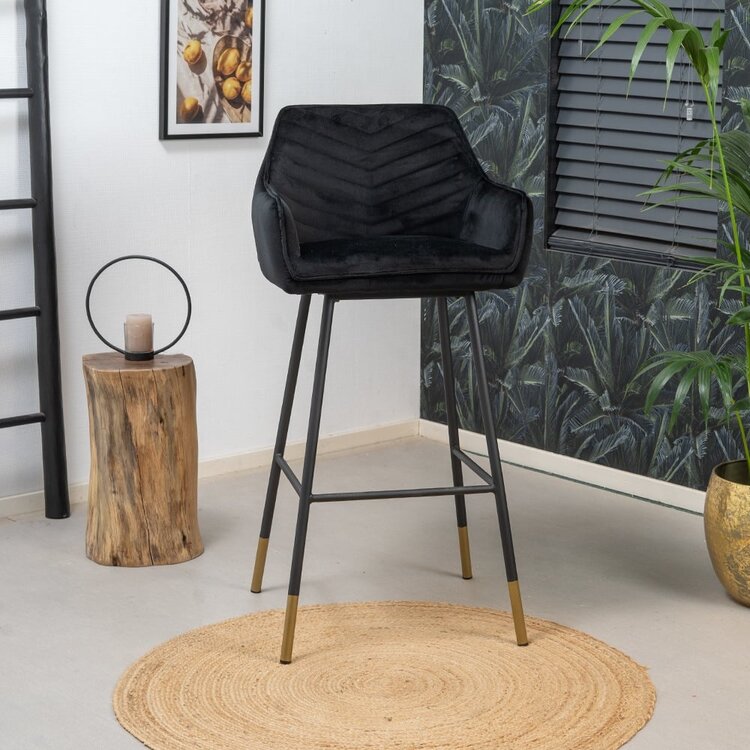 Tabouret de bar velours Fiona noir 65-78 cm