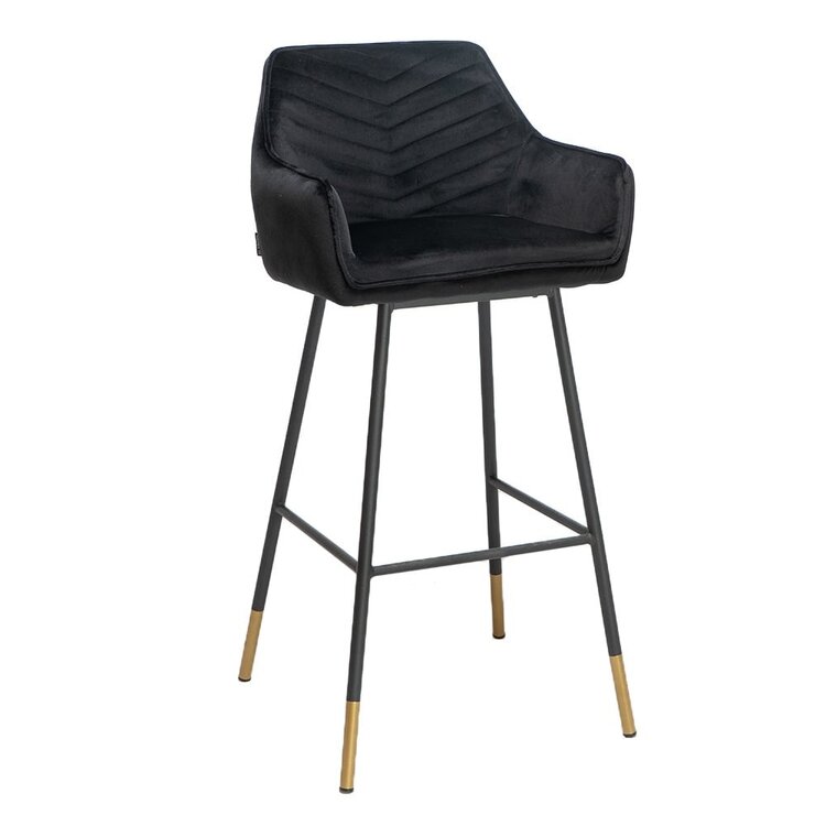 Tabouret de bar velours Fiona noir 65-78 cm
