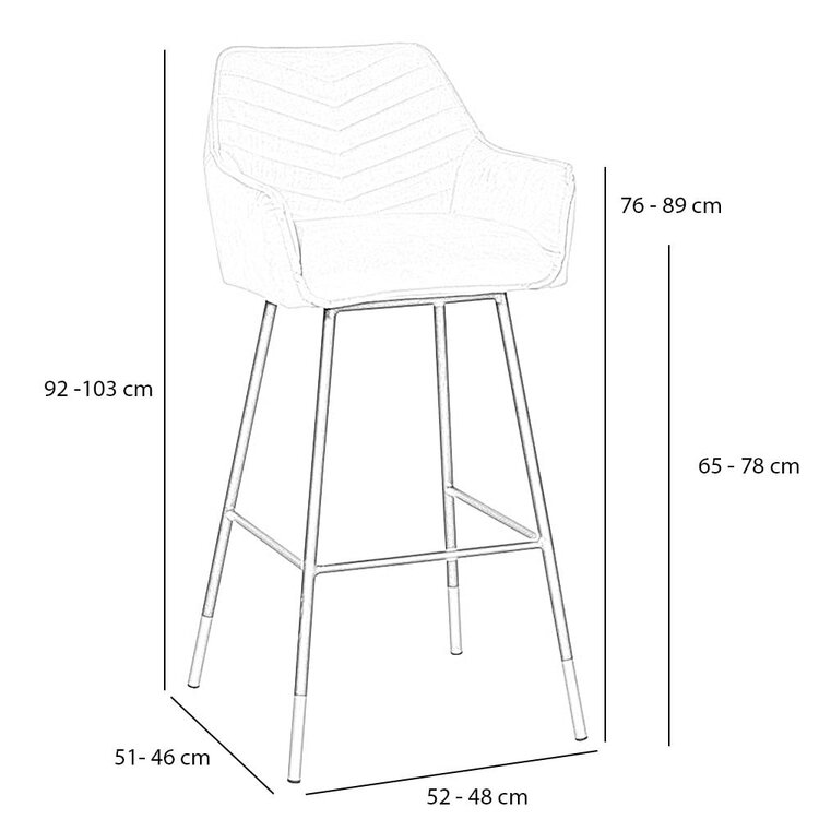 Tabouret de bar velours Fiona noir 65-78 cm