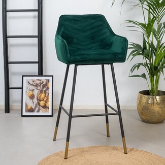Tabouret de bar velours Fiona vert 65-78 cm