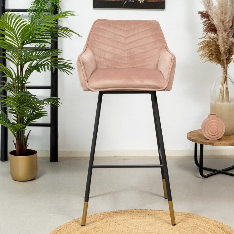 Tabouret de bar velours Fiona rose 65-78 cm