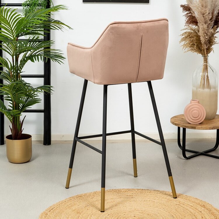 Tabouret de bar velours Fiona rose 65-78 cm