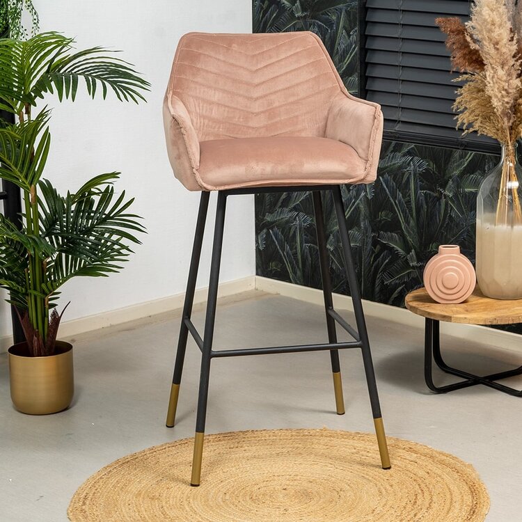 Tabouret de bar velours Fiona rose 65-78 cm