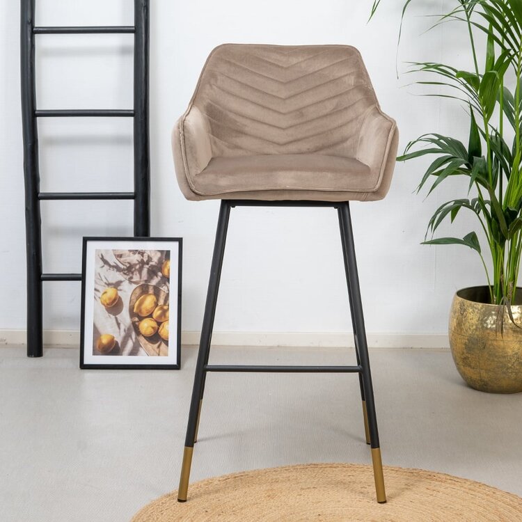 Tabouret de bar velours Fiona taupe 65-78 cm