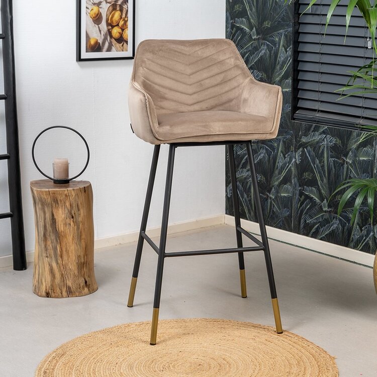Tabouret de bar velours Fiona taupe 65-78 cm