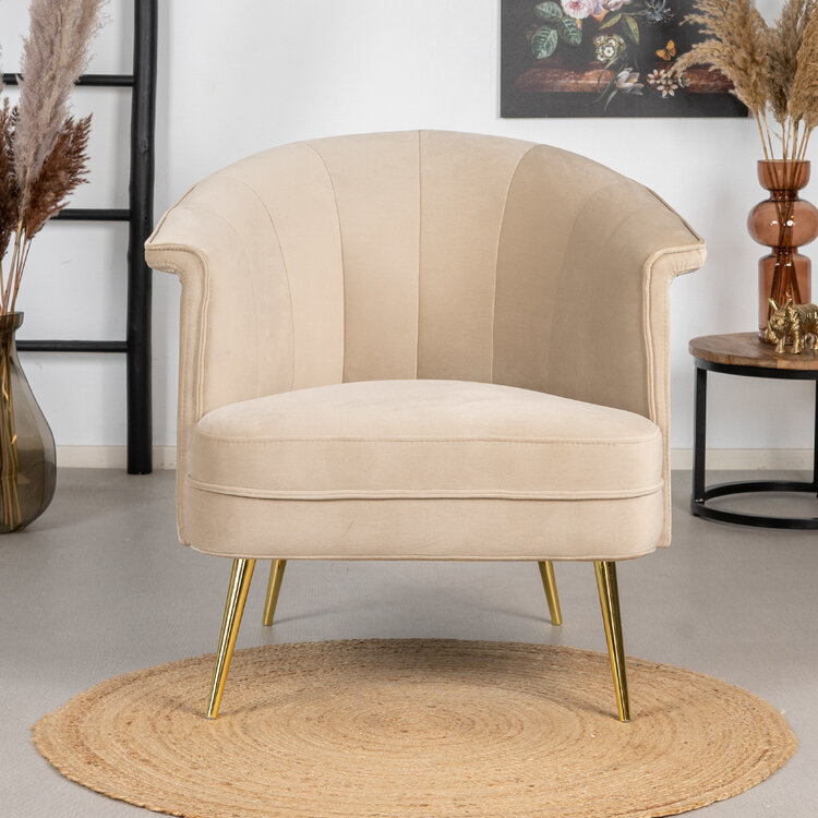 Fauteuil velours Amy champagne