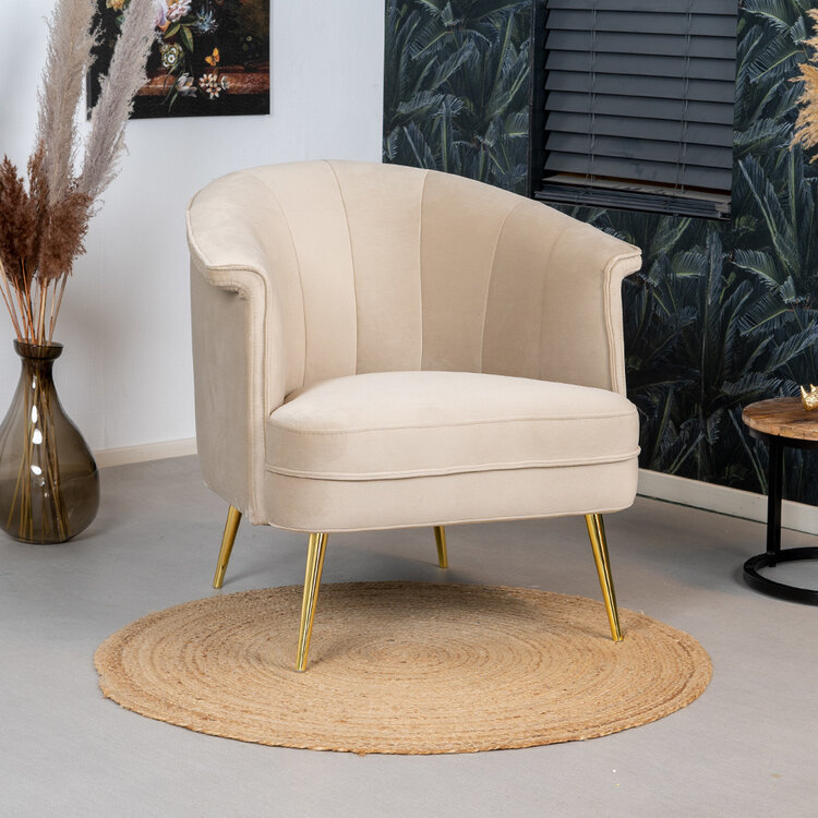 Fauteuil velours Amy champagne