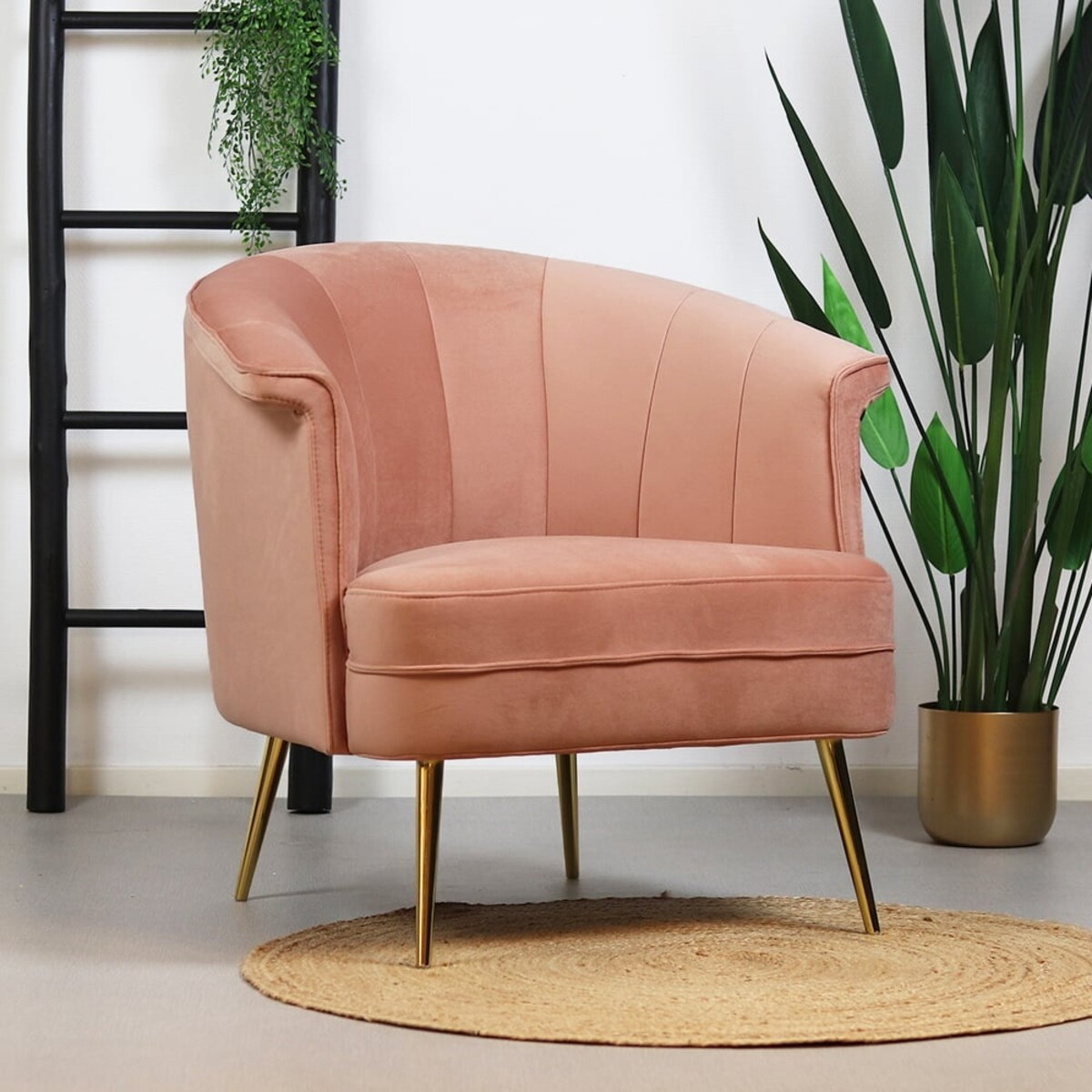 Fauteuil velours Amy rose