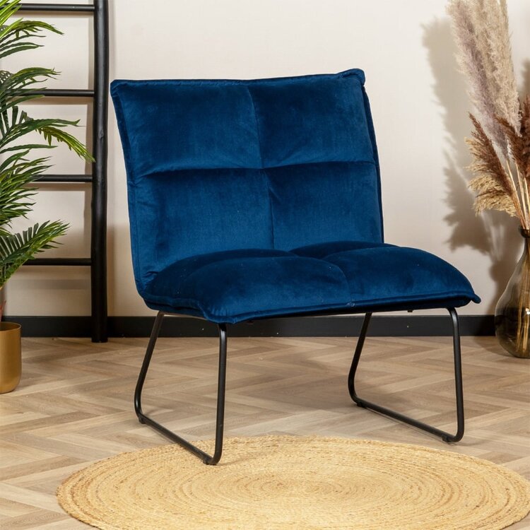 Fauteuil velours Malaga bleu
