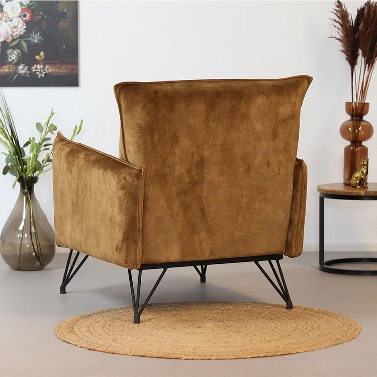 Fauteuil velours Mika  jaune ocre / cognac