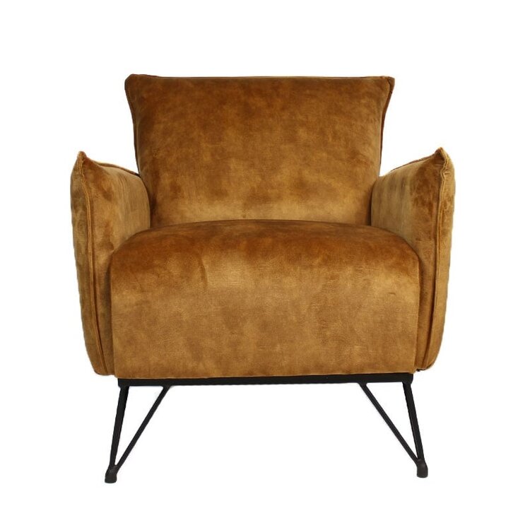 Fauteuil velours Mika  jaune ocre / cognac