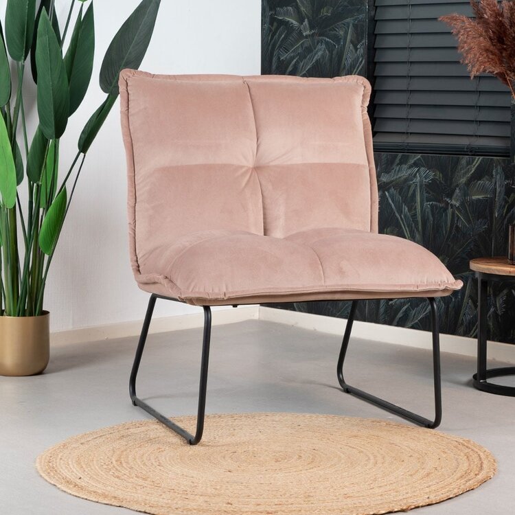 Fauteuil velours Malaga rose