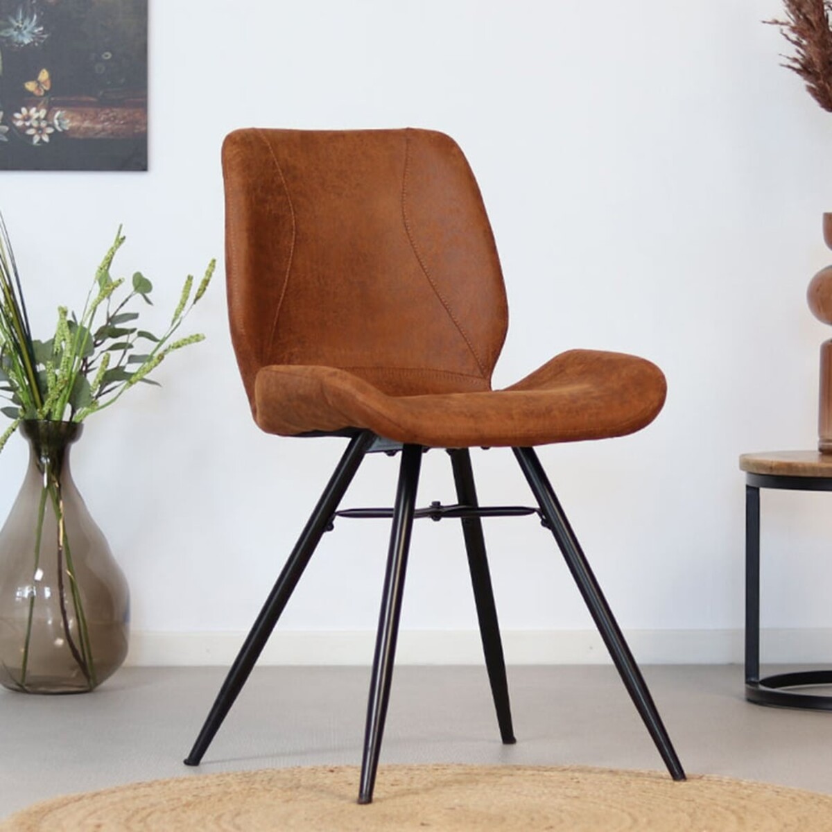 Chaise haute confortable en éco-cuir noir pour salon/salle à manger
