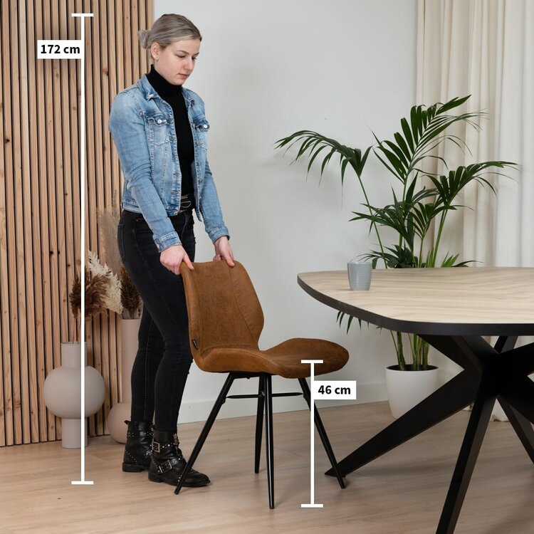 Chaise de salle à manger industrielle Barrel en éco-cuir cognac