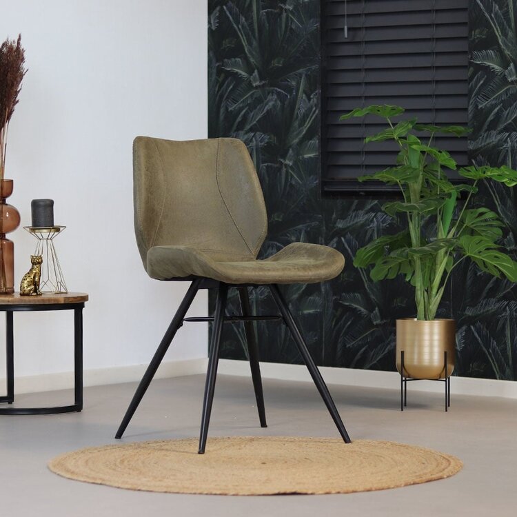 Chaise de salle à manger industrielle Barrel en éco-cuir vert foncé