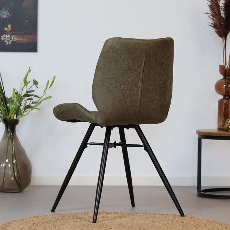 Chaise de salle à manger industrielle Barrel en éco-cuir vert foncé