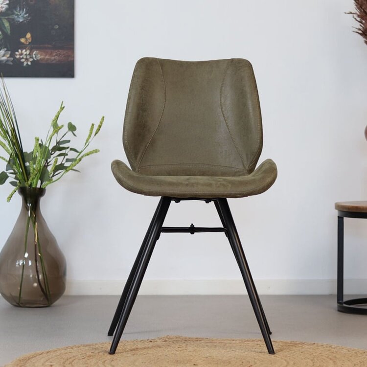 Chaise de salle à manger industrielle Barrel en éco-cuir vert foncé