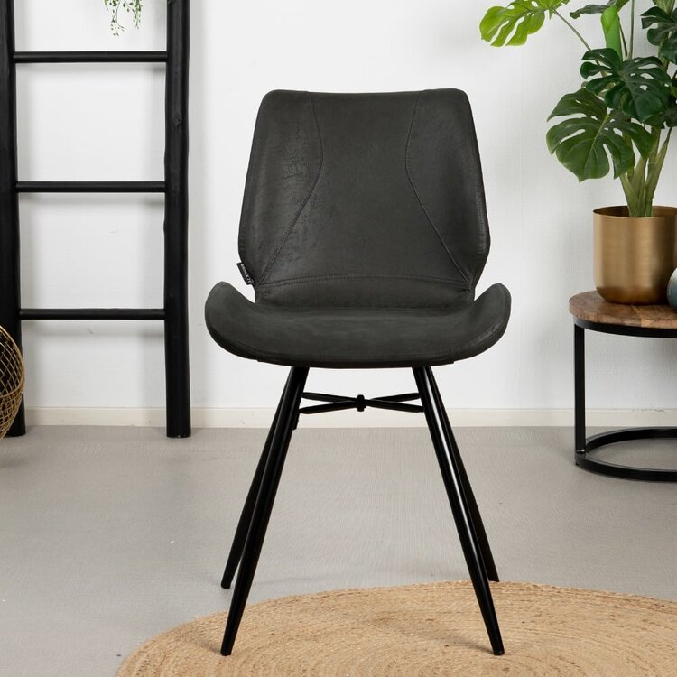 Chaise de salle à manger industrielle Barrel en éco-cuir noir