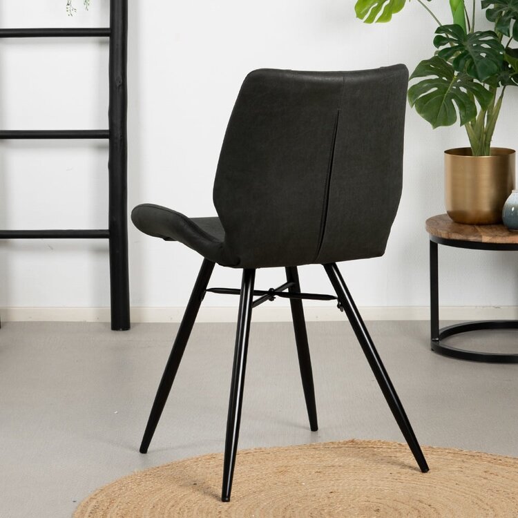 Chaise de salle à manger industrielle Barrel en éco-cuir noir