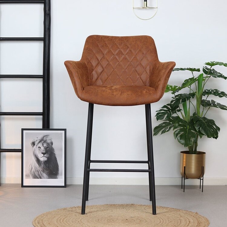 Tabouret de bar industriel Club cognac éco-cuir 78 cm