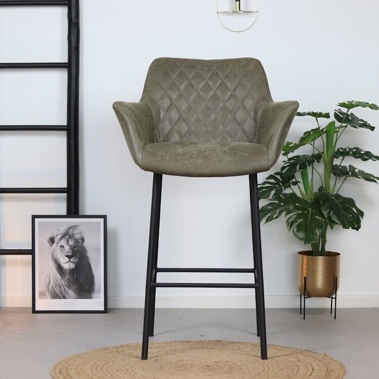 Tabouret de bar industriel Club vert olive éco-cuir 78 cm