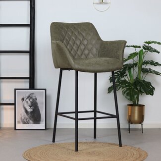 Tabouret de bar industriel Club vert olive éco-cuir 78 cm