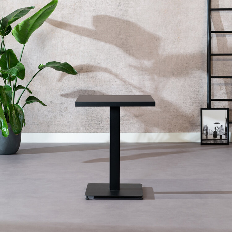 Table à manger bistrot aspect bois noir melamine Nils 60 x 60 cm