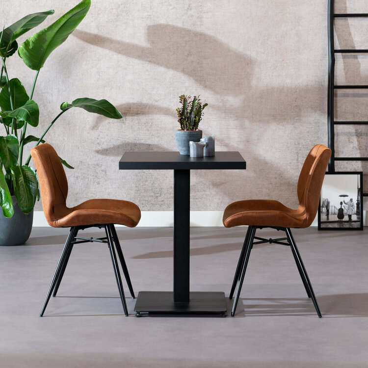 Table à manger bistrot aspect bois noir melamine Nils 60 x 60 cm