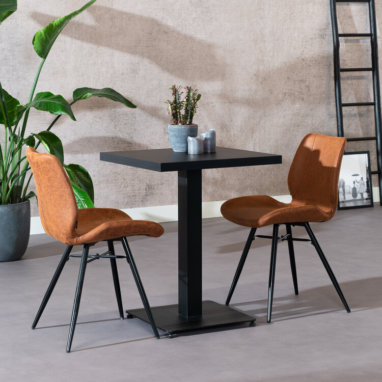 Table à manger bistrot aspect bois noir melamine Nils 60 x 60 cm