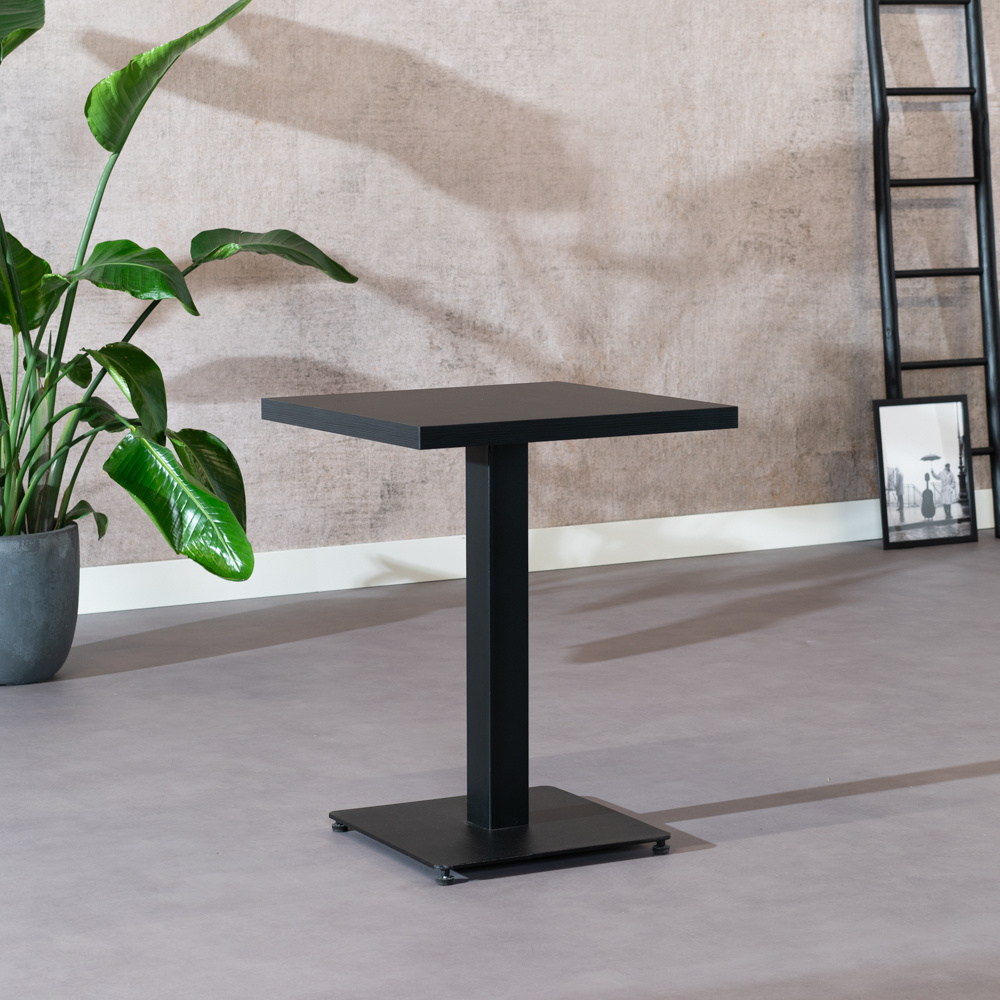 Table à manger bistrot aspect bois noir melamine Nils 60 x 60 cm