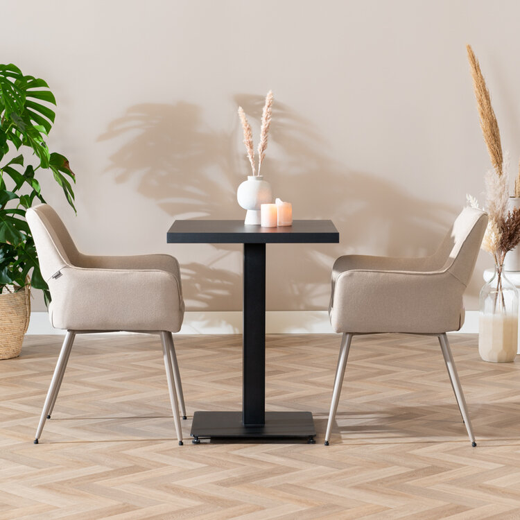 Table à manger bistrot aspect bois noir melamine Nils 60 x 60 cm