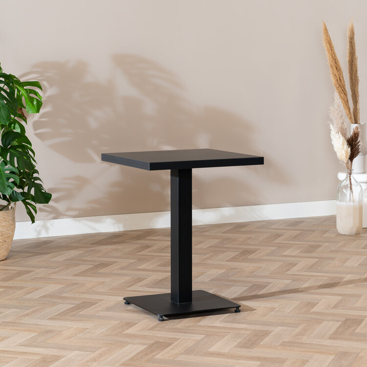 Table à manger bistrot aspect bois noir melamine Nils 60 x 60 cm