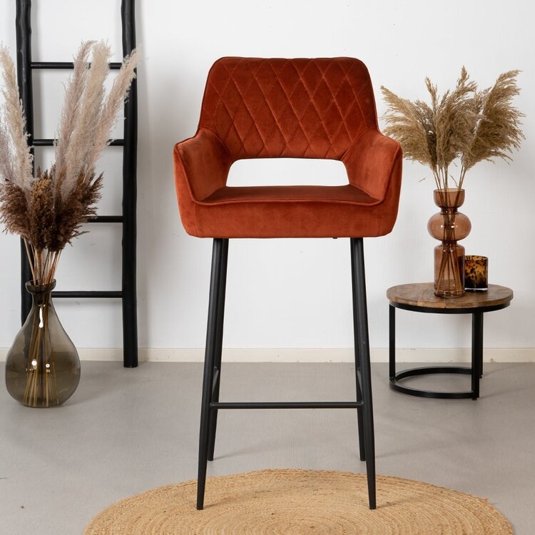 Tabouret de bar velours Mika cuivre 78 cm