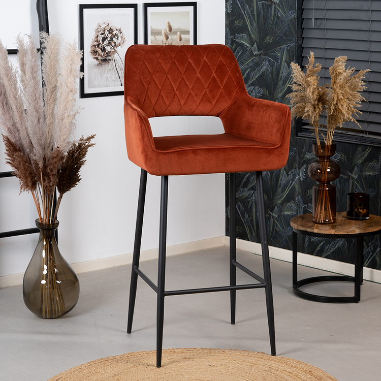 Tabouret de bar velours Mika cuivre 78 cm