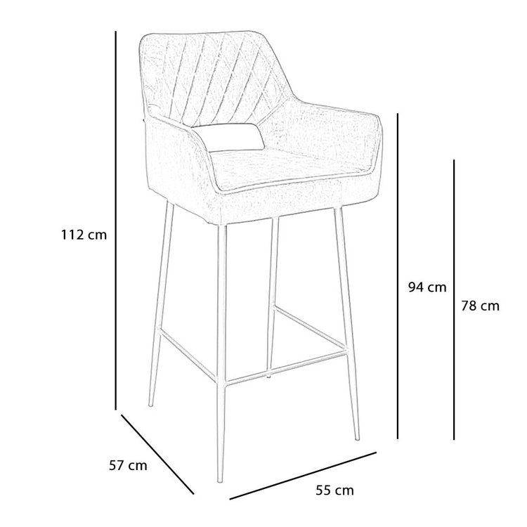 Tabouret de bar velours Mika noir 78 cm