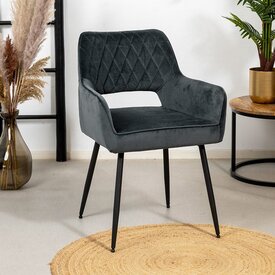 Chaise de salle à manger velours Mika anthracite