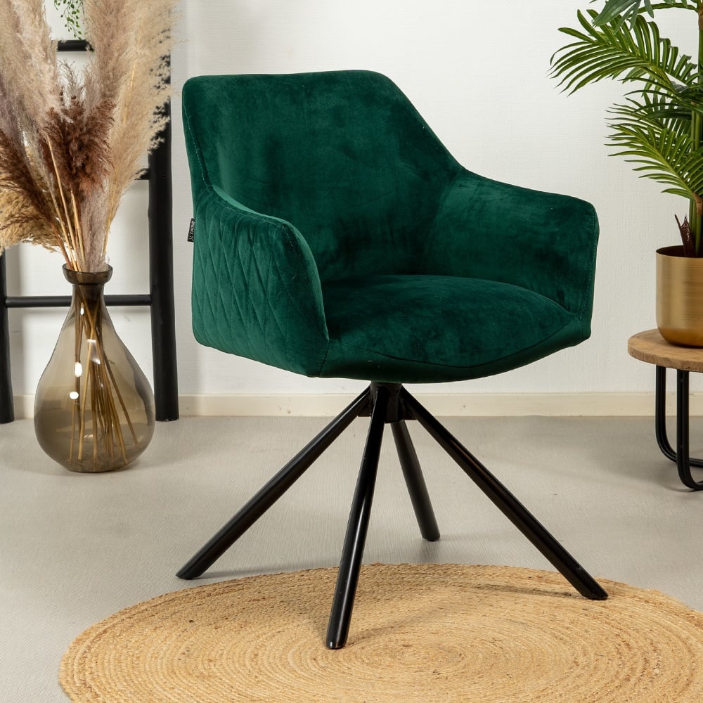 Chaise de salle à manger velours Furtado vert pivotant