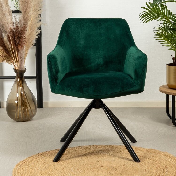 Chaise de salle à manger velours Furtado vert pivotant