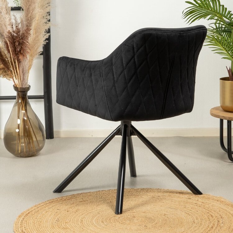 Chaise de salle à manger velours Furtado noir pivotant