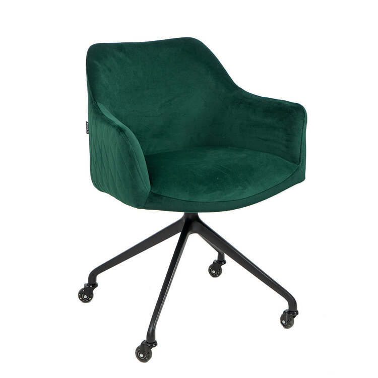 Chaise de salle à manger avec roulettes Quinn en velours vert foncé