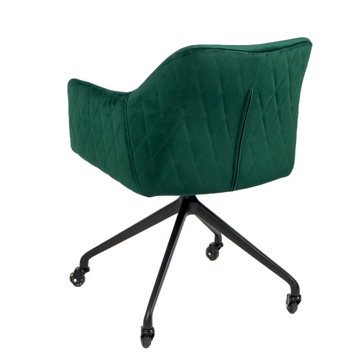 Chaise de salle à manger avec roulettes Quinn en velours vert foncé