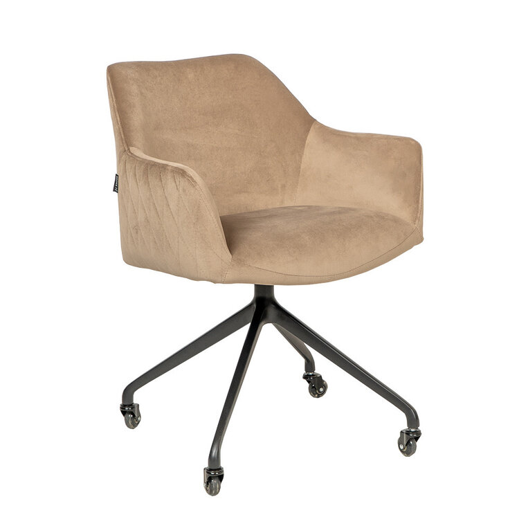 Chaise de salle à manger avec roulettes Quinn en velours taupe