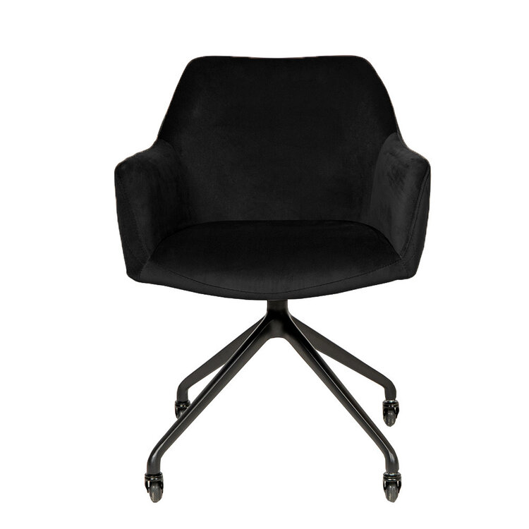 Chaise de salle à manger avec roulettes Quinn en velours noir