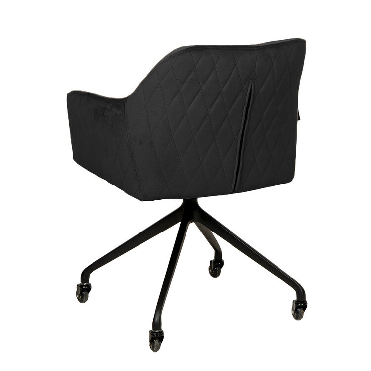 Chaise de salle à manger avec roulettes Quinn en velours noir