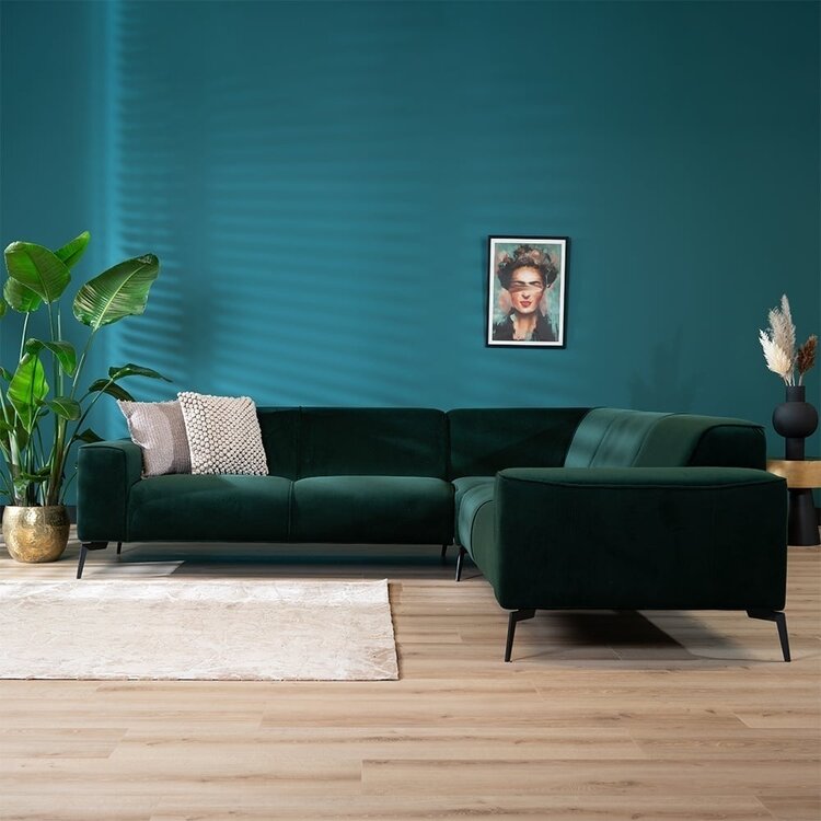 Canapé d'angle en velours Vegas vert gauche/droit