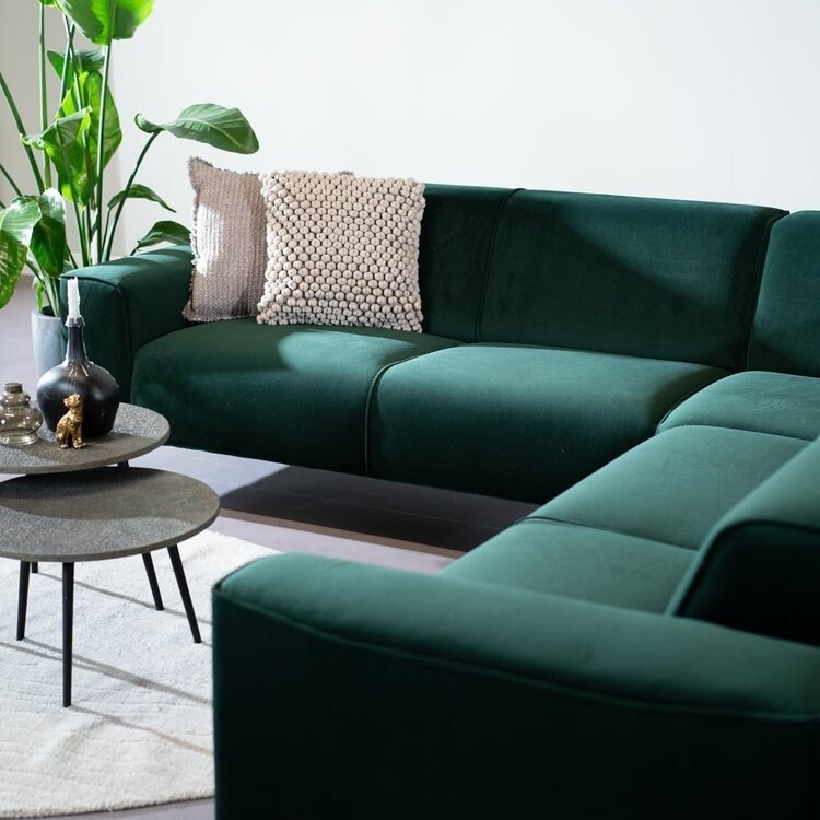 Canapé d'angle en velours Vegas vert gauche/droit