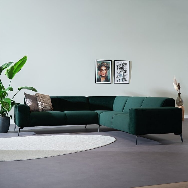 Canapé d'angle en velours Vegas vert gauche/droit
