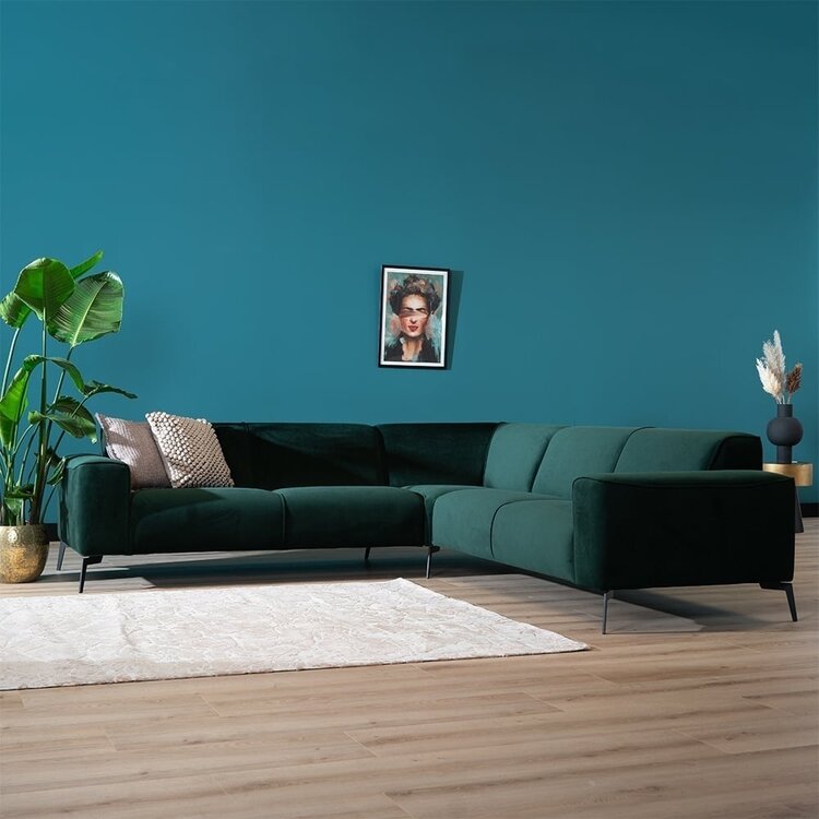 Canapé d'angle en velours Vegas vert gauche/droit