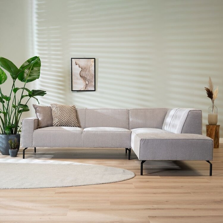 Canapé d'angle Kansas gris clair velours côtelé droite